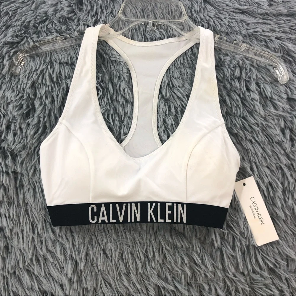 Calvin Klein Bra NWT Womens XS Swim Top Bralette Razorback White Black